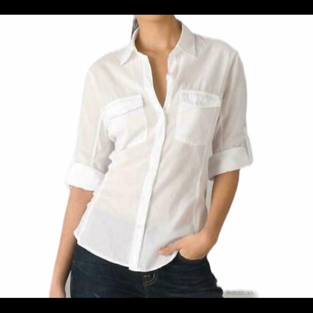 Chelsea & Violet Embroidered Button Up Top Size L White Boho Blouse Cotton EUC